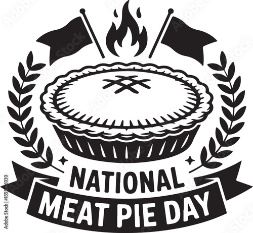 National Meat Pie Day Silhouette Vector Illustration, Solid White Background