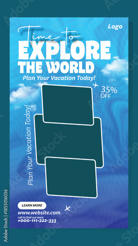Time to Explore the World: Professional Travel Flyer and Social Media Kit,
Modern Travel Package Flyer & Social Media Post Design with 35% Discount.
Corporate Travel Agency Flyer and Square.