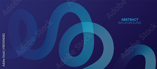 Abstract glowing lines on blue background. Geometric stripe line art design. Modern blue lines pattern. Background with Wave Rainbow Ribbons