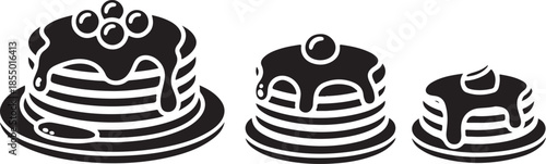 Pancake stack minimal icon set, black color and white background