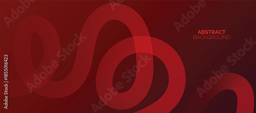 Abstract glowing lines on red background. Geometric stripe line art design. Modern red lines pattern. Background with Wave Rainbow Ribbons