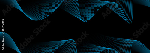 Abstract background with lines and waves. Web banner size. Element for design isolated. Vector background for brochure, booklet, flyer, poster. Blue and black gradient