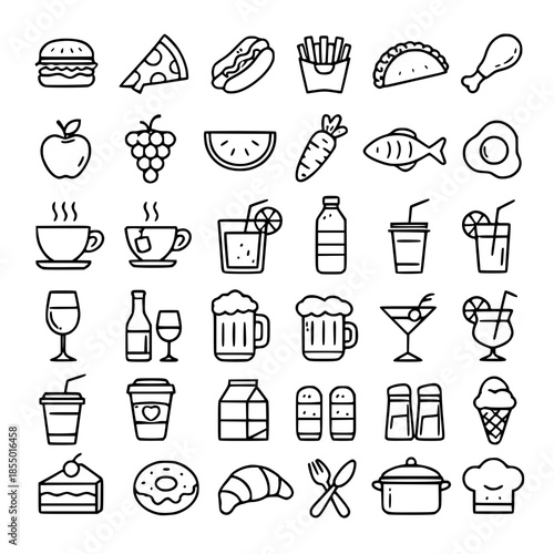 Food and Drink Outline Icon Set