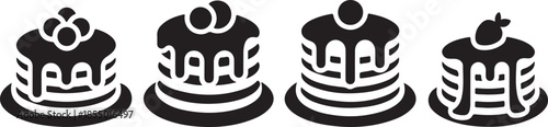 Pancake stack minimal icon set, black color and white background