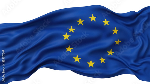 Obraz na płótnie Waving European Union flag PNG isolated on transparent background, blue EU flag