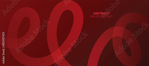 Abstract glowing lines on red background. Geometric stripe line art design. Modern red lines pattern. Background with Wave Rainbow Ribbons