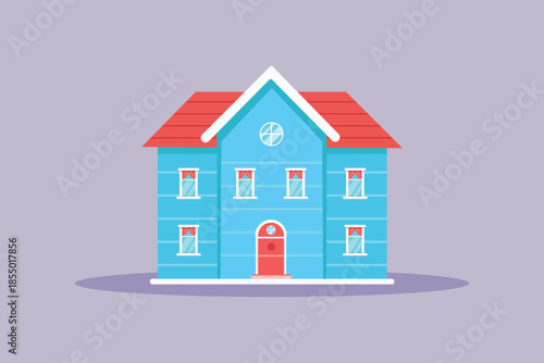 Cute building with lots of windows. Cute House and Building Concept. Colored flat vector illustration isolated