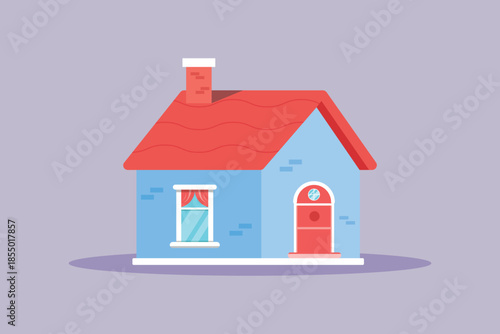 Cute house building with a combination of pink and blue. Cute House and Building Concept. Colored flat vector illustration isolated