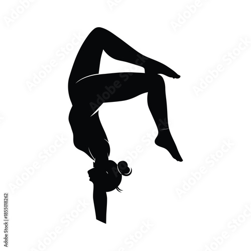 Black silhouette of a woman performing a handstand yoga pose vector