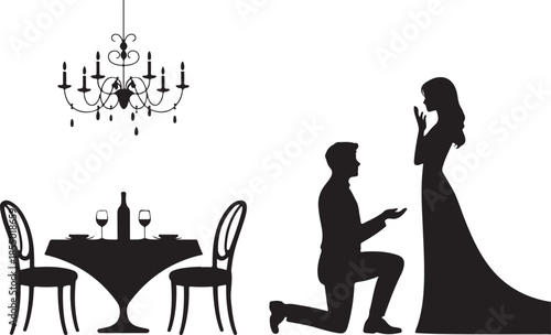 Romantic proposal in a restaurant silhouette
