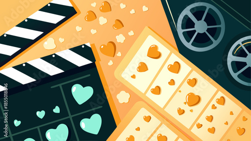 Film strip with heart shaped elements
