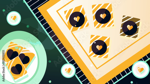 Playing cards with heart suit on table