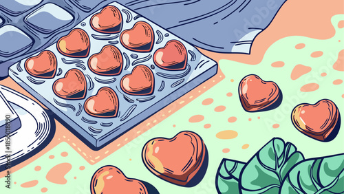 Heart shaped pills spilling out of blister pack