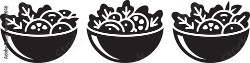 Salad bowl minimal food icon set, black color and white background