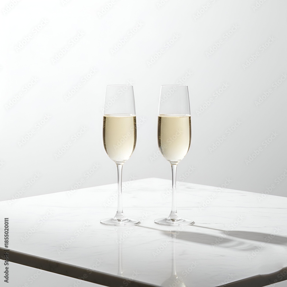 Obraz premium Crystal champagne glasses on marble table