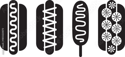 Set of hot dogs and corn dog with condiments delicious fast food icons vector