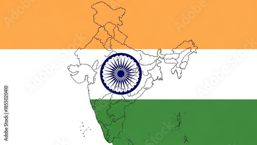 India map with indian flag colors and ashoka chakra illustration