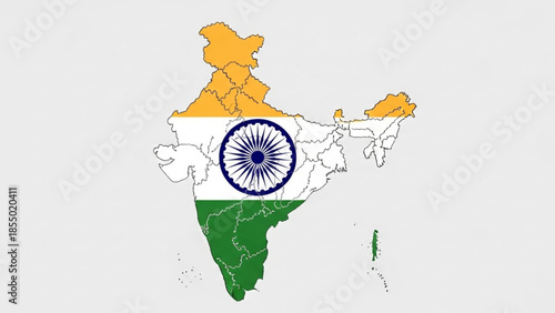 Map of india with indian flag overlay on white background, symbolizing national pride