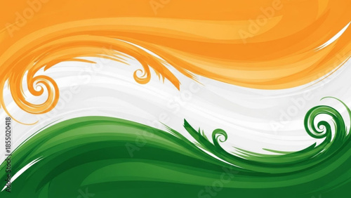 Vibrant orange, white, and green swirling wave design element, indian flag colors, abstract