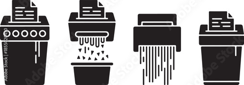 Set of vector document shredder icon. Business silhouette icons