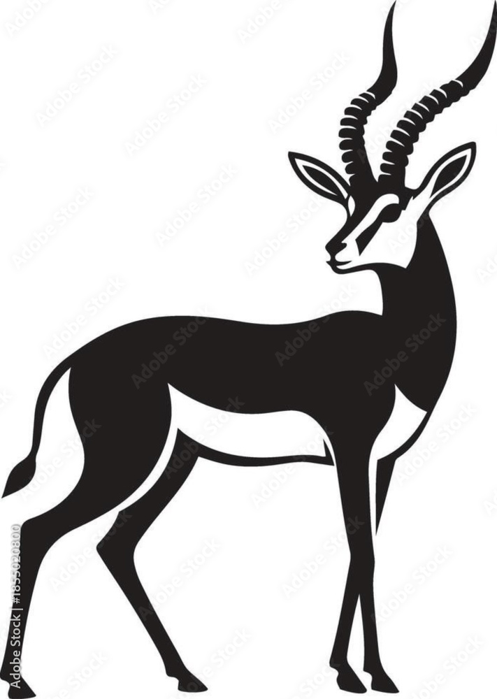 Fototapeta premium A cute cartoon vector illustration of a wild deer silhouette and an antelope head with antlers for nature and Christmas design
