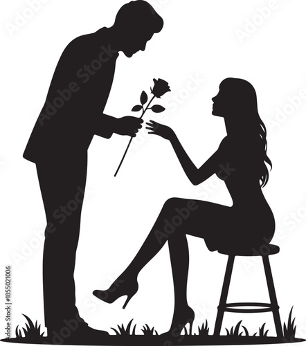 Silhouette wedding proposal by couple black color only