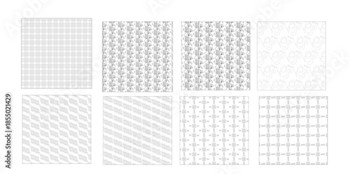 Collection of eight distinct halftone patterns in black and white