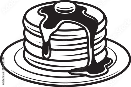 Stacked pancakes with dripping syrup in a silhouette composition