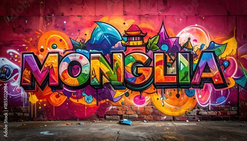 Vibrant Graffiti Art Featuring The Word Mongolia In Bold Colorful Pixelated Letters