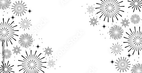Elegant blue fireworks burst and sparkling stars on clean white background, festive celebration illustration for New Year, holiday party, greeting card, luxury event design, minimalist style vector.