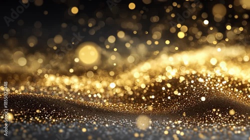 Abstract golden glitter surface with sparkling bokeh lights creating a warm luxurious festive background for celebration branding and premium design use