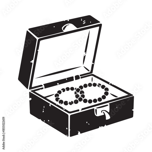 An open treasure chest holding a strand of pearls a classic illustration