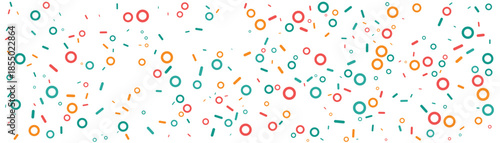 Colorful confetti and sprinkles pattern background with circles and dashes