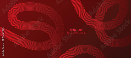 Abstract glowing lines on red background. Geometric stripe line art design. Modern red lines pattern. Background with Wave Rainbow Ribbons