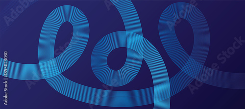 Abstract glowing lines on blue background. Geometric stripe line art design. Modern blue lines pattern. Background with Wave Rainbow Ribbons