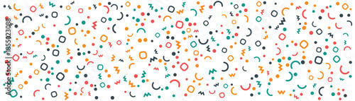 Abstract seamless pattern with colorful hand drawn geometric shapes and confetti