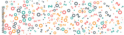Abstract pattern of colorful handdrawn zeros and twos scattered