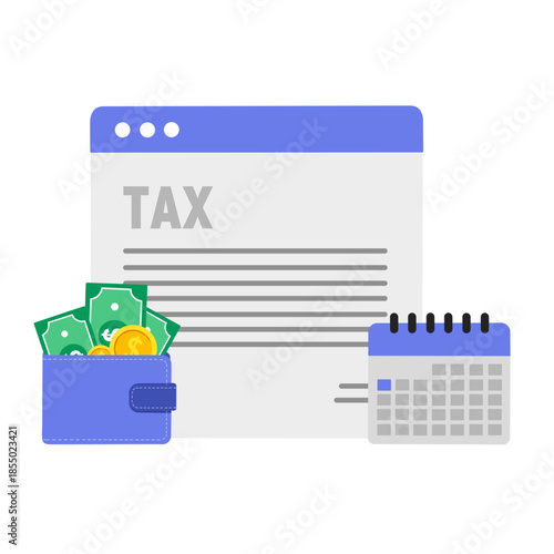 Online Tax payment. Filling tax form and Calendar show Tax Payment Date.