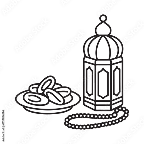black and white ramadan lantern and dates clip art preview