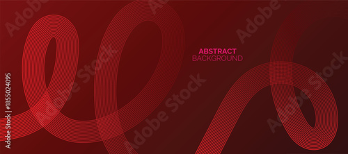 Abstract glowing lines on red background. Geometric stripe line art design. Modern red lines pattern. Background with Wave Rainbow Ribbons