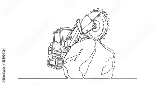 Rock cutter machine operating on large stone in minimalist style  