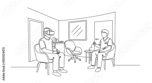 Man using VR headset during therapy session in a clinic  
