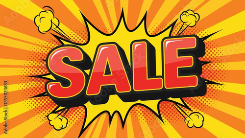 Bold Red Sale Text in Comic Book Style Explosion.
