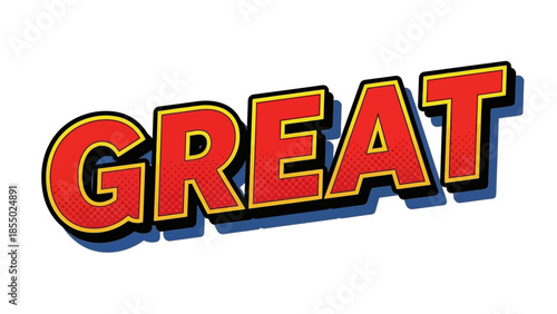 Great word in bold red and yellow 3D text with shadow.