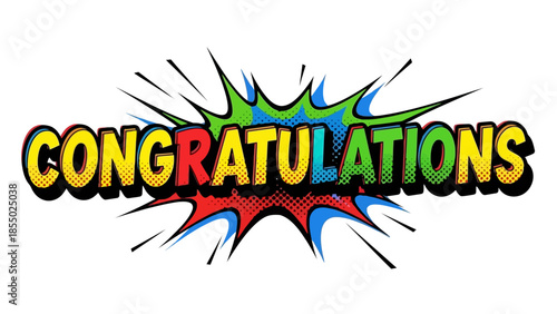 Congratulations text in a comic book style explosion burst.