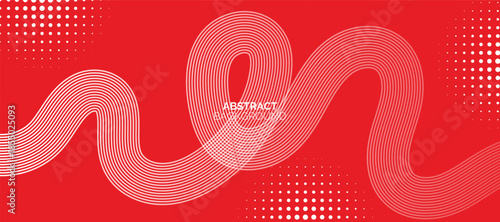 Abstract glowing lines on red background. Geometric stripe line art design. Modern red lines pattern. Background with Wave Rainbow Ribbons