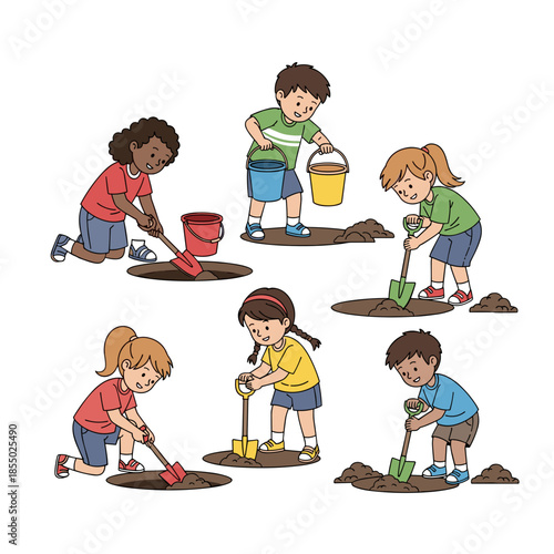 Kids working together with gardening activity 