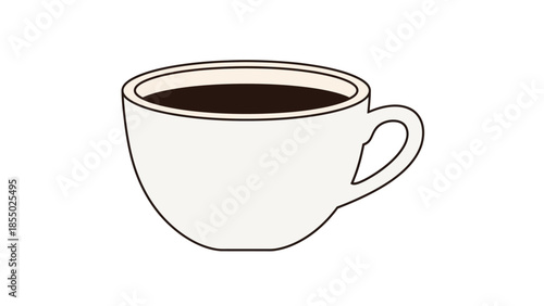 A simple, clean illustration of a white coffee cup filled with dark coffee