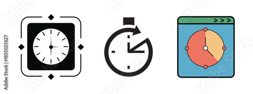 Time management and productivity icon set with clock stopwatch and deadline concepts