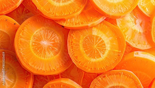 Vibrant Orange Carrot Slices Close Up Macro Texture Background Healthy Food Ingredient